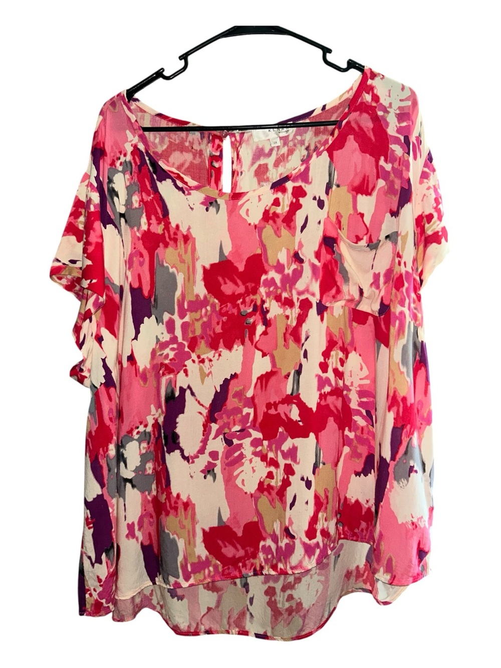 Kenar Pink Abstract Print Short Sleeve Blouse